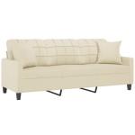 vidaXL Canapea cu 3 locuri cu pernuțe, crem, 180 cm, piele ecologică vidaXL Canapea cu 3 locuri cu pernuțe, crem, 180 cm, piele ecologică