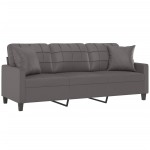 vidaXL Canapea cu 3 locuri cu pernuțe, gri, 180 cm, piele ecologică
