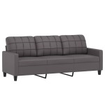 vidaXL Canapea cu 3 locuri cu pernuțe, gri, 180 cm, piele ecologică