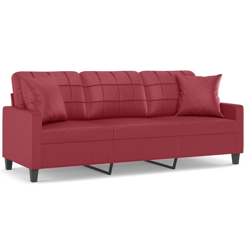vidaXL Canapea cu 3 locuri cu pernuțe, roșu vin 180 cm piele ecologică