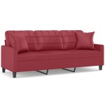 vidaXL Canapea cu 3 locuri cu pernuțe, roșu vin 180 cm piele ecologică vidaXL Canapea cu 3 locuri cu pernuțe, roșu vin 180 cm piele ecologică