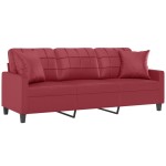 vidaXL Canapea cu 3 locuri cu pernuțe, roșu vin 180 cm piele ecologică vidaXL Canapea cu 3 locuri cu pernuțe, roșu vin 180 cm piele ecologică