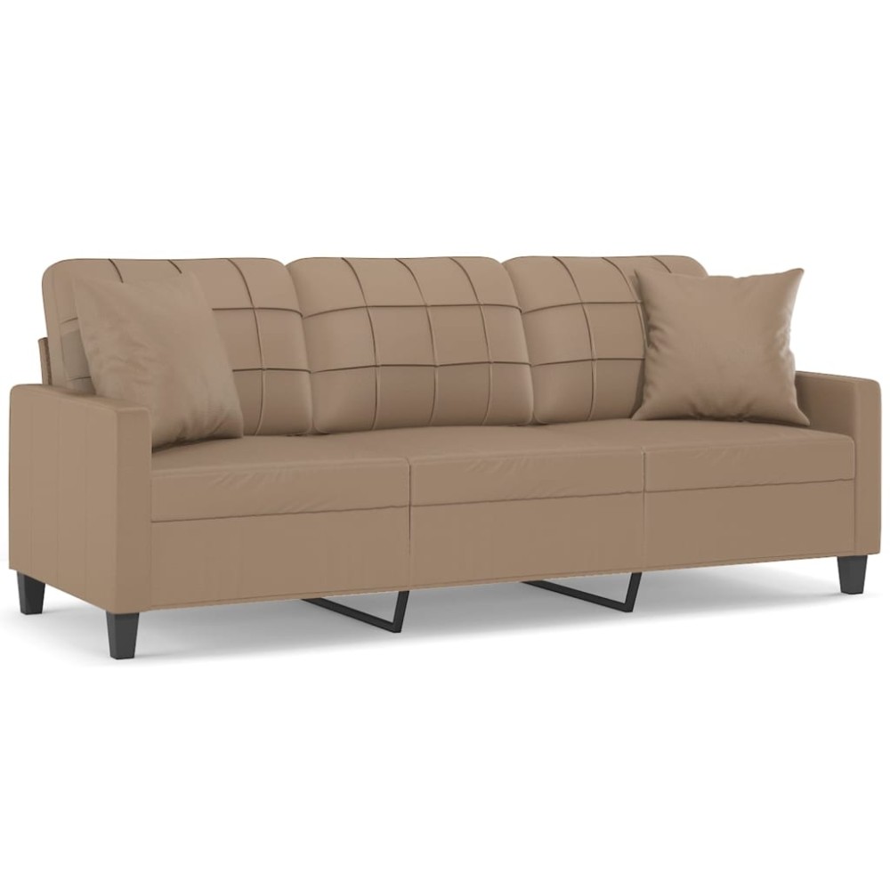vidaXL Canapea cu 3 locuri cu pernuțe, cappuccino, 180 cm, piele eco.