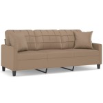 vidaXL Canapea cu 3 locuri cu pernuțe, cappuccino, 180 cm, piele eco.