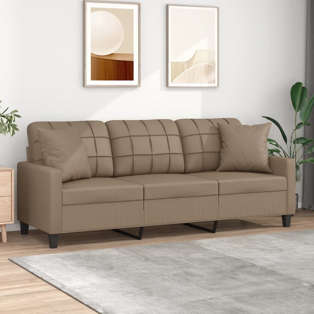 vidaXL Canapea cu 3 locuri cu pernuțe, cappuccino, 180 cm, piele eco.
