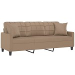 vidaXL Canapea cu 3 locuri cu pernuțe, cappuccino, 180 cm, piele eco.