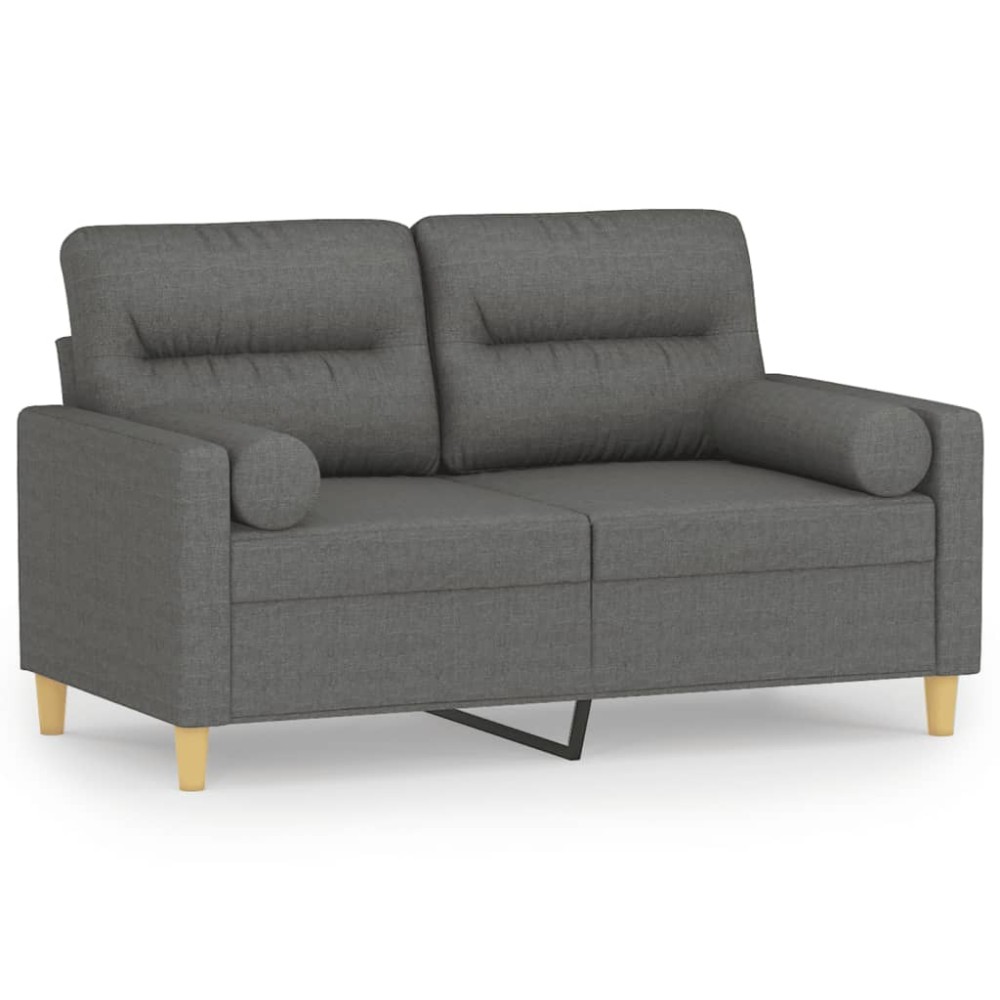 vidaXL Canapea cu 2 locuri cu pernuțe, gri închis, 120 cm, textil