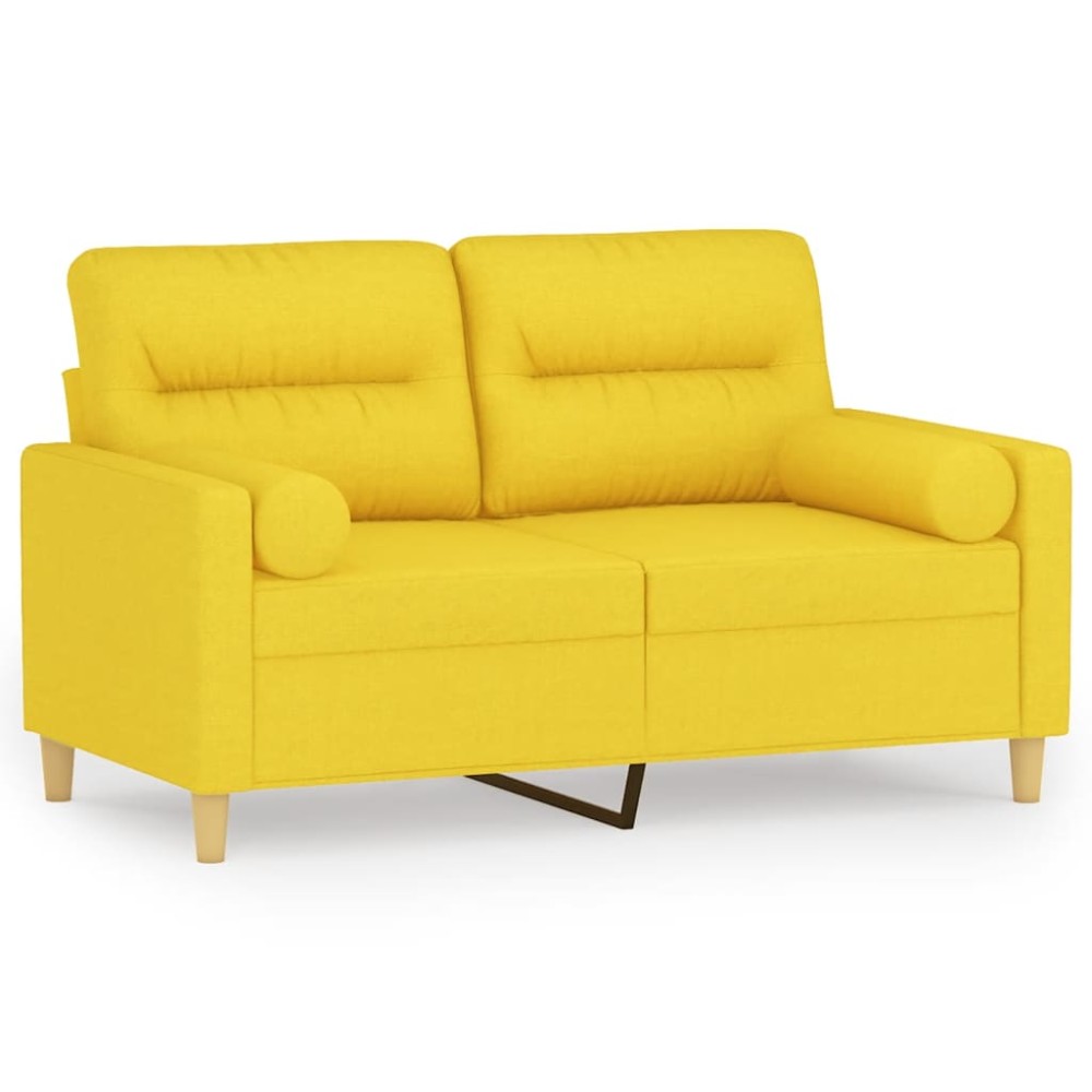 vidaXL Canapea cu 2 locuri cu pernuțe, galben deschis, 120 cm, textil