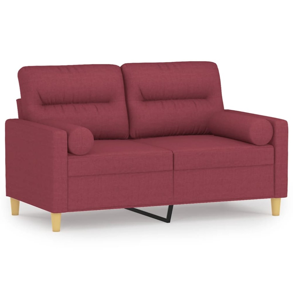 vidaXL Canapea cu 2 locuri cu pernuțe, roșu vin, 120 cm, textil