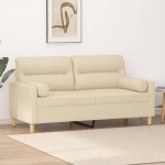 vidaXL Canapea cu 2 locuri cu pernuțe, crem, 140 cm, textil vidaXL Canapea cu 2 locuri cu pernuțe, crem, 140 cm, textil