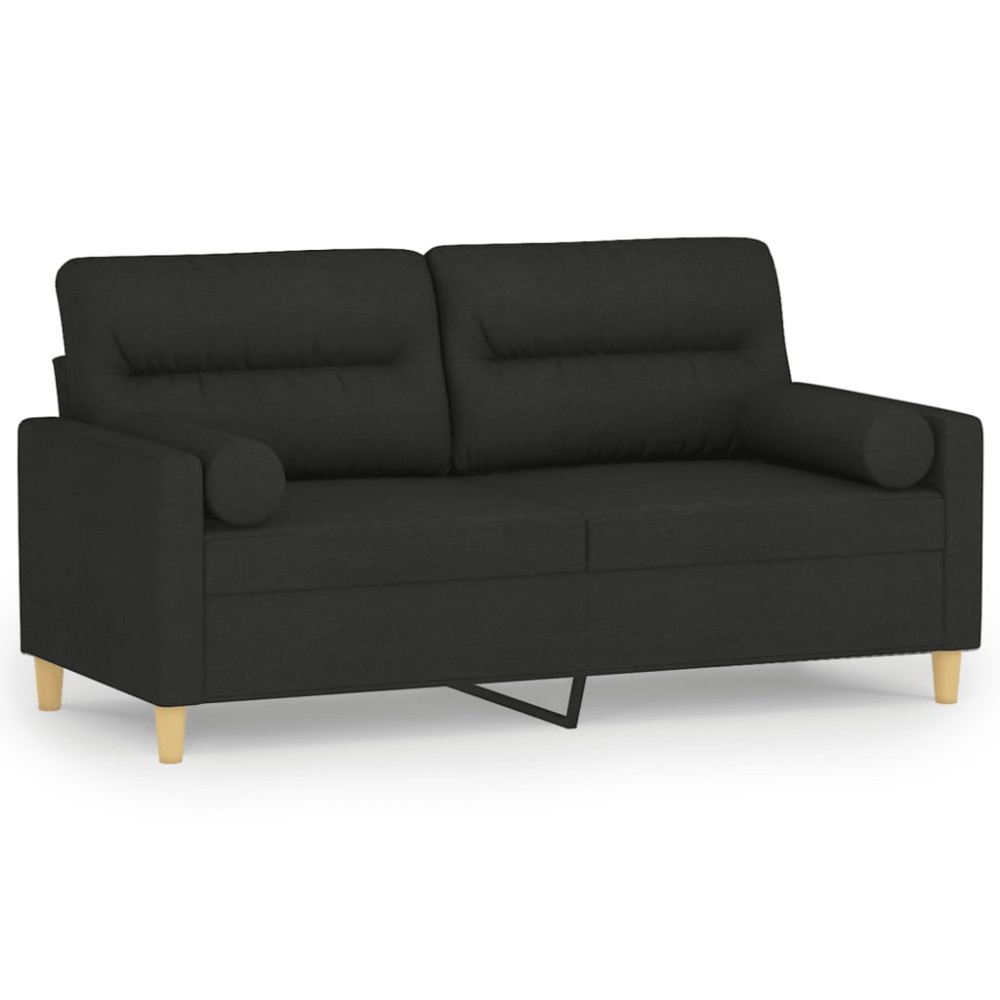 vidaXL Canapea cu 2 locuri cu pernuțe, negru, 140 cm, textil