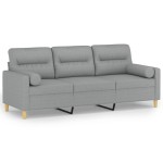 vidaXL Canapea cu 3 locuri cu pernuțe, gri deschis, 180 cm, textil