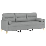 vidaXL Canapea cu 3 locuri cu pernuțe, gri deschis, 180 cm, textil