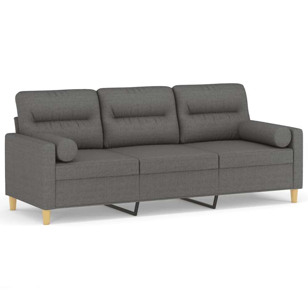 vidaXL Canapea cu 3 locuri cu pernuțe, gri închis, 180 cm, textil