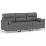 vidaXL Canapea cu 3 locuri cu pernuțe, gri închis, 180 cm, textil