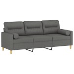 vidaXL Canapea cu 3 locuri cu pernuțe, gri închis, 180 cm, textil