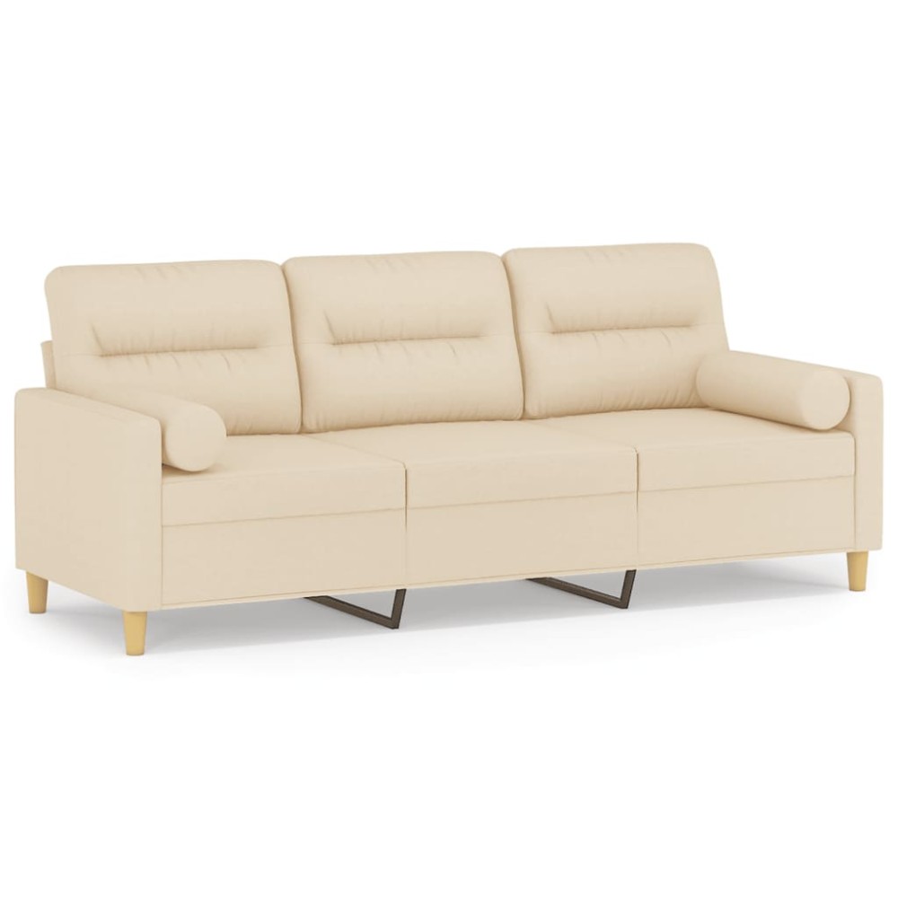vidaXL Canapea cu 3 locuri cu pernuțe, crem, 180 cm, textil