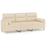vidaXL Canapea cu 3 locuri cu pernuțe, crem, 180 cm, textil vidaXL Canapea cu 3 locuri cu pernuțe, crem, 180 cm, textil