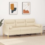 vidaXL Canapea cu 3 locuri cu pernuțe, crem, 180 cm, textil vidaXL Canapea cu 3 locuri cu pernuțe, crem, 180 cm, textil