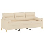 vidaXL Canapea cu 3 locuri cu pernuțe, crem, 180 cm, textil vidaXL Canapea cu 3 locuri cu pernuțe, crem, 180 cm, textil