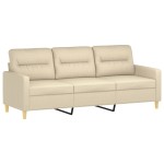 vidaXL Canapea cu 3 locuri cu pernuțe, crem, 180 cm, textil vidaXL Canapea cu 3 locuri cu pernuțe, crem, 180 cm, textil