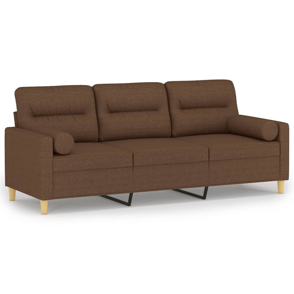 vidaXL Canapea cu 3 locuri cu pernuțe, maro, 180 cm, textil