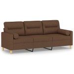 vidaXL Canapea cu 3 locuri cu pernuțe, maro, 180 cm, textil