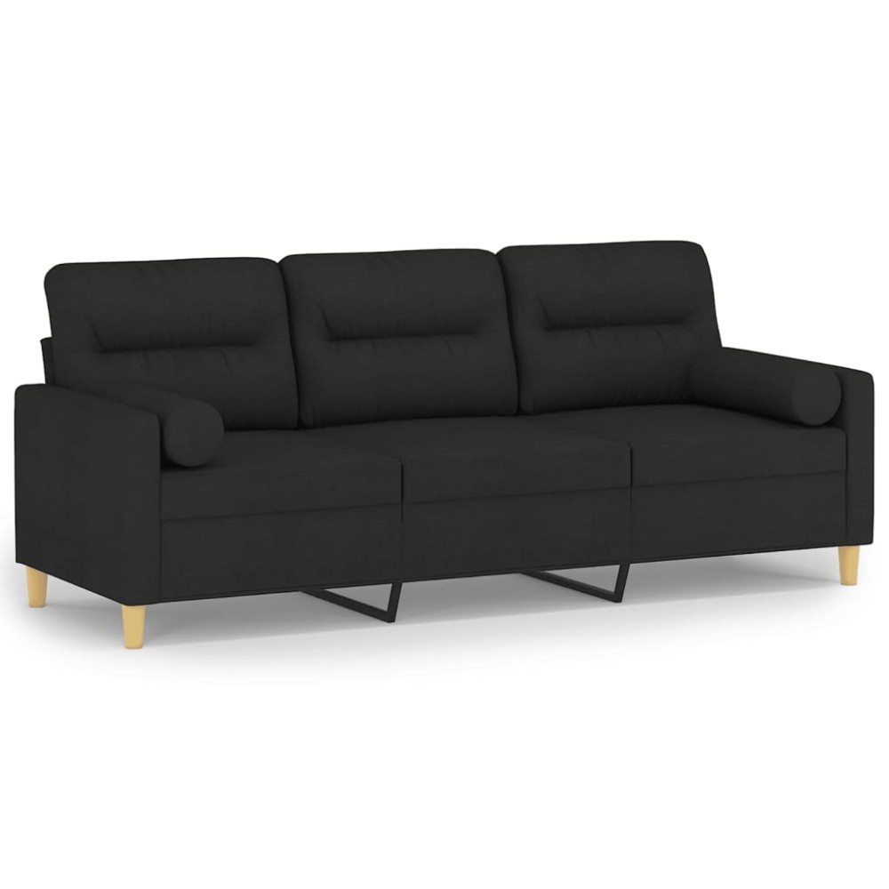 vidaXL Canapea cu 3 locuri cu pernuțe, negru, 180 cm, textil