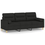 vidaXL Canapea cu 3 locuri cu pernuțe, negru, 180 cm, textil