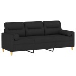 vidaXL Canapea cu 3 locuri cu pernuțe, negru, 180 cm, textil