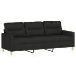 vidaXL Canapea cu 3 locuri cu pernuțe, negru, 180 cm, textil