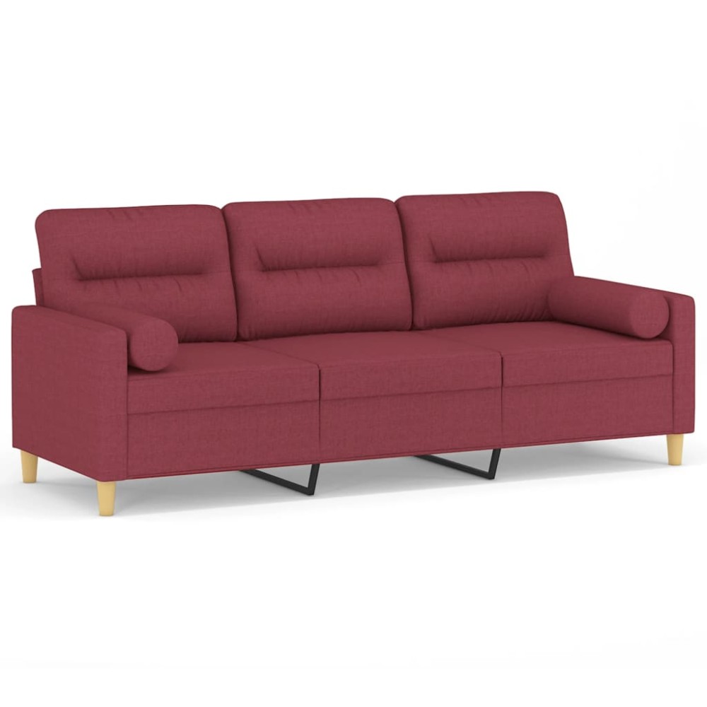 vidaXL Canapea cu 3 locuri cu pernuțe, roșu vin, 180 cm, textil