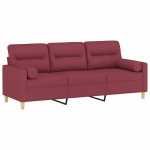 vidaXL Canapea cu 3 locuri cu pernuțe, roșu vin, 180 cm, textil vidaXL Canapea cu 3 locuri cu pernuțe, roșu vin, 180 cm, textil