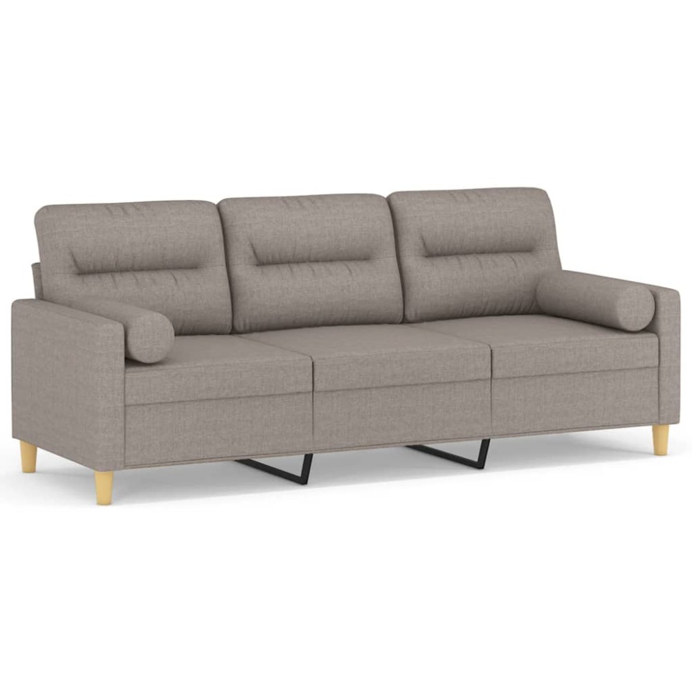 vidaXL Canapea cu 3 locuri cu pernuțe, gri taupe, 180 cm, textil