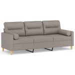 vidaXL Canapea cu 3 locuri cu pernuțe, gri taupe, 180 cm, textil
