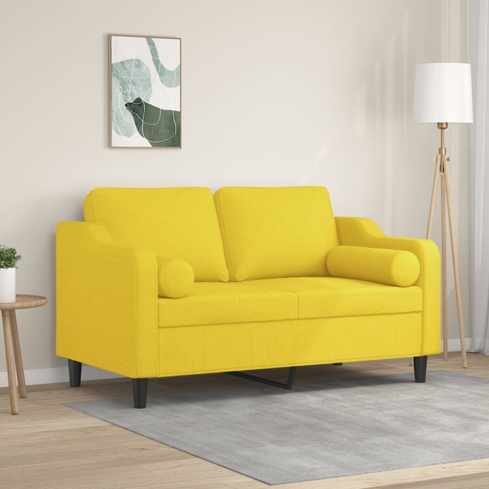 vidaXL Canapea cu 2 locuri cu pernuțe, galben deschis, 120 cm, textil