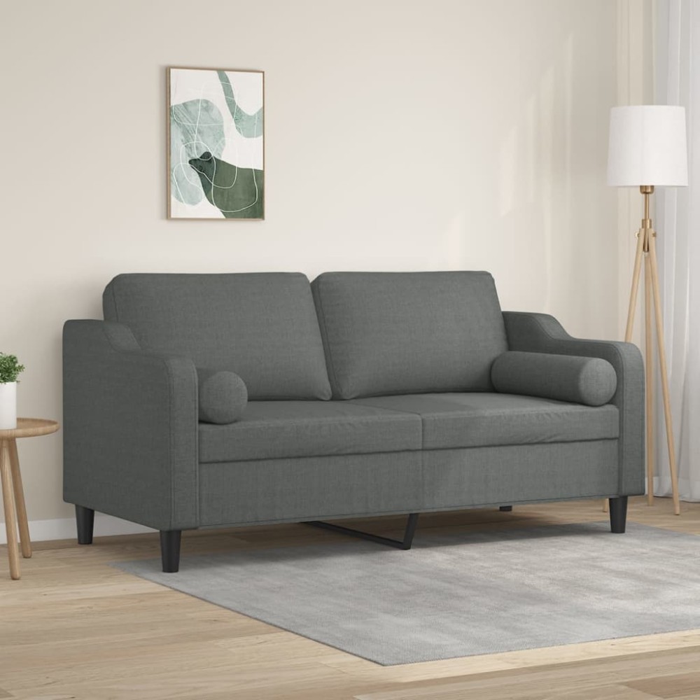 vidaXL Canapea cu 2 locuri cu pernuțe, gri închis, 140 cm, textil
