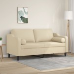 vidaXL Canapea cu 2 locuri cu pernuțe, crem, 140 cm, textil vidaXL Canapea cu 2 locuri cu pernuțe, crem, 140 cm, textil