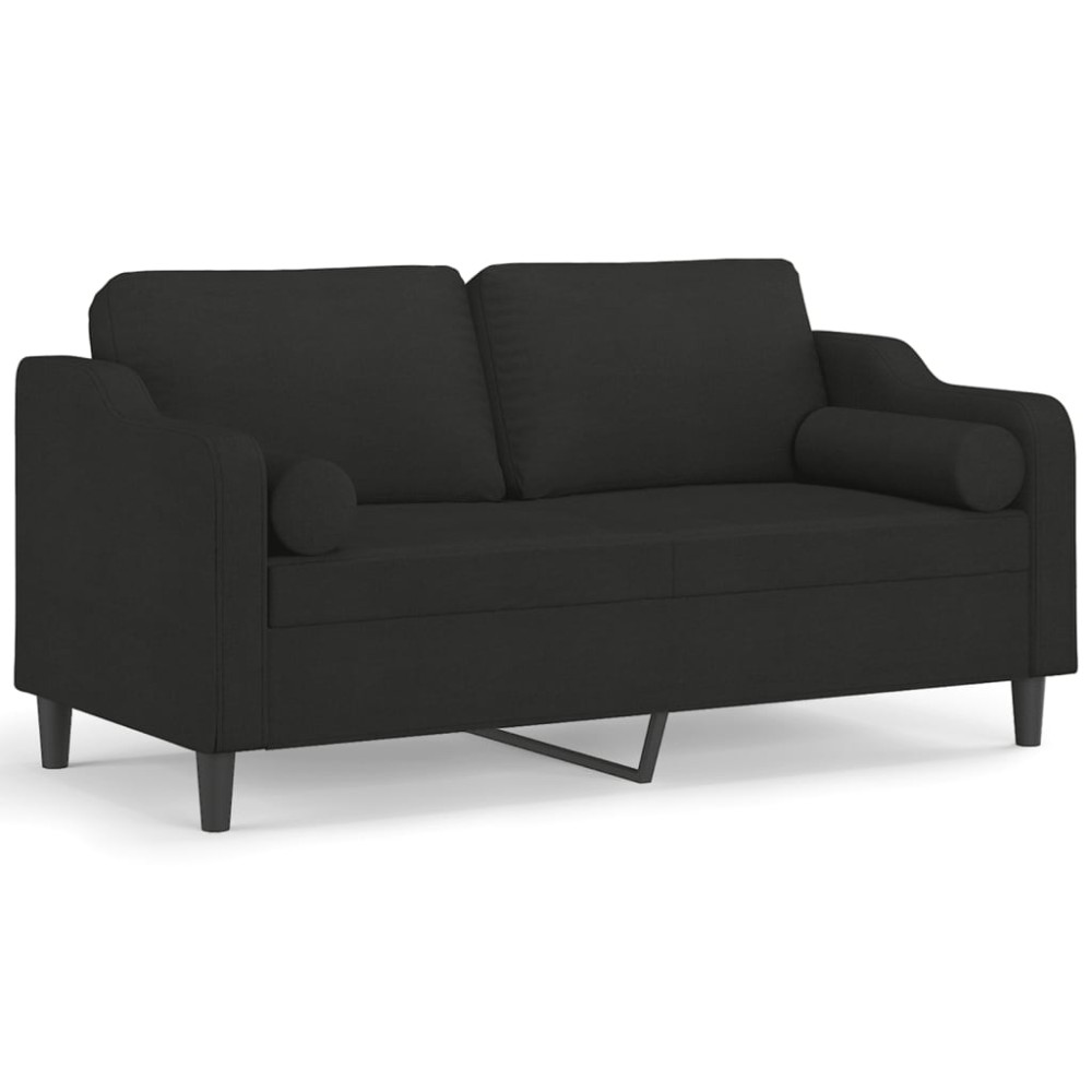 vidaXL Canapea cu 2 locuri cu pernuțe, negru, 140 cm, textil