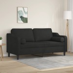 vidaXL Canapea cu 2 locuri cu pernuțe, negru, 140 cm, textil vidaXL Canapea cu 2 locuri cu pernuțe, negru, 140 cm, textil