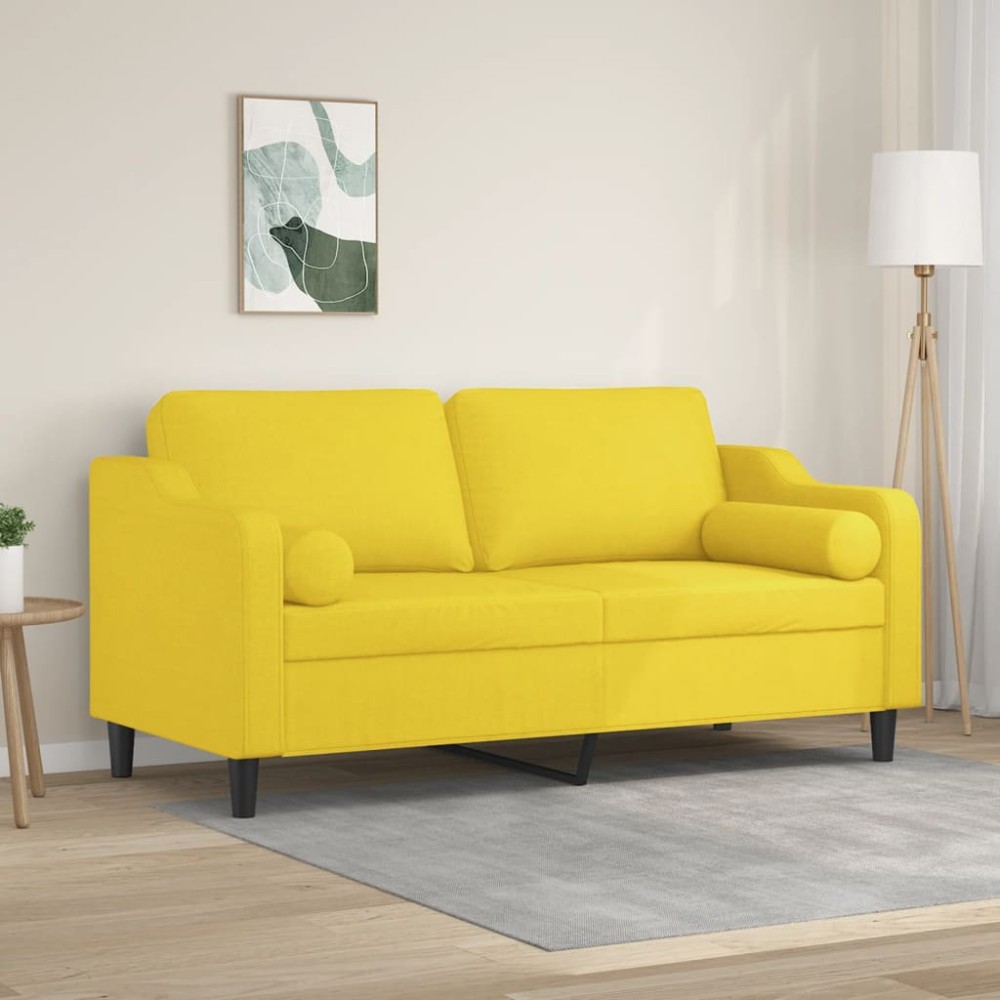 vidaXL Canapea cu 2 locuri cu pernuțe, galben deschis, 140 cm, textil