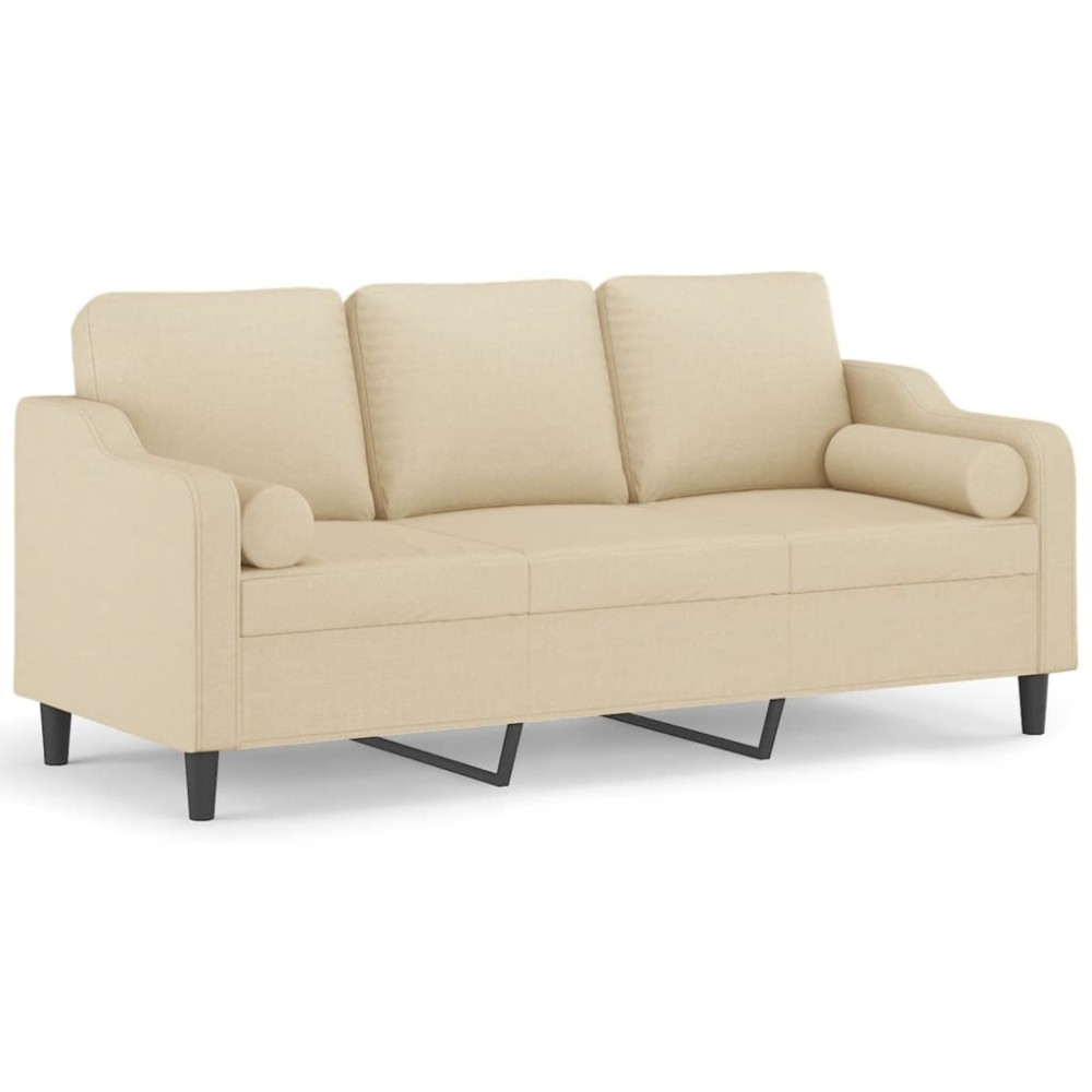 vidaXL Canapea cu 3 locuri cu pernuțe, crem, 180 cm, textil