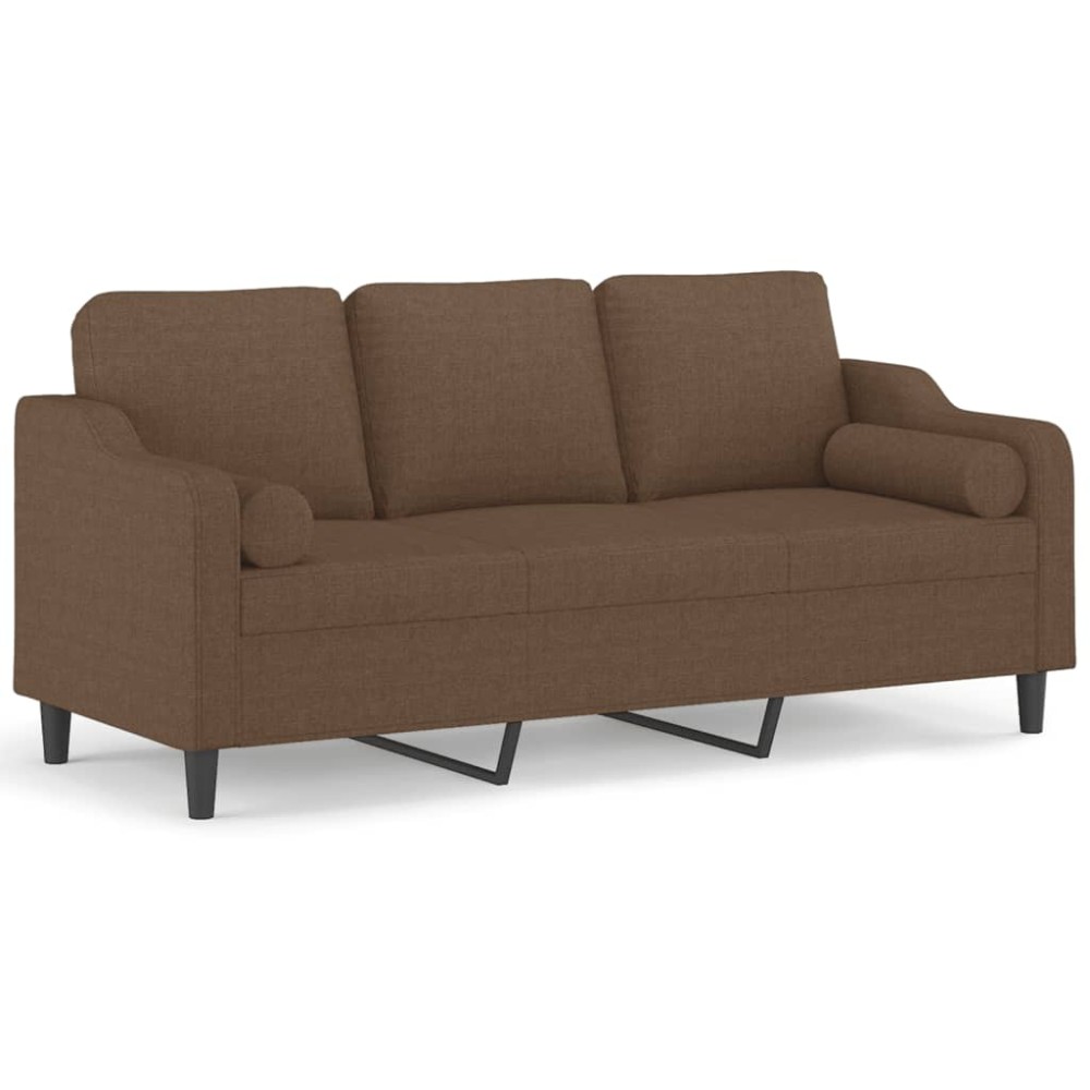 vidaXL Canapea cu 3 locuri cu pernuțe, maro, 180 cm, textil