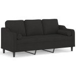 vidaXL Canapea cu 3 locuri cu pernuțe, negru, 180 cm, textil vidaXL Canapea cu 3 locuri cu pernuțe, negru, 180 cm, textil