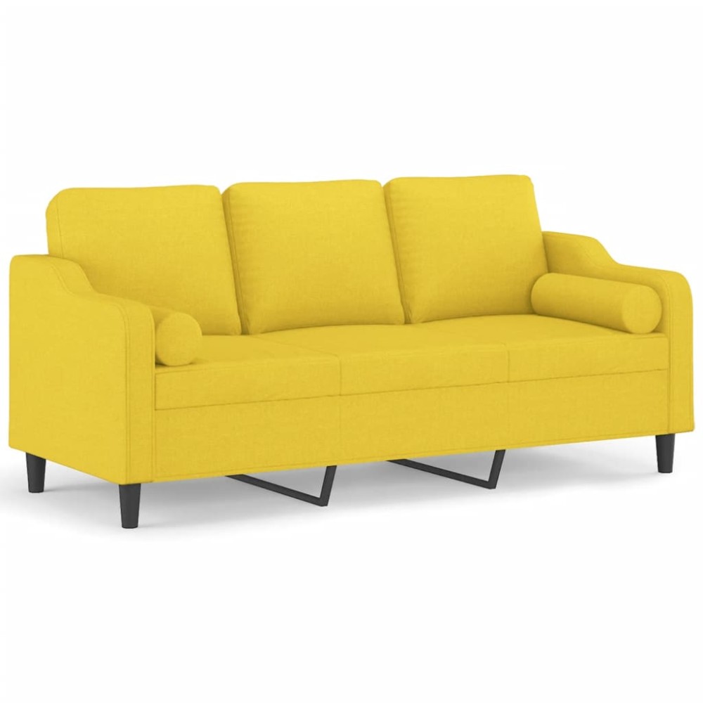 vidaXL Canapea cu 3 locuri cu pernuțe, galben deschis, 180 cm, textil