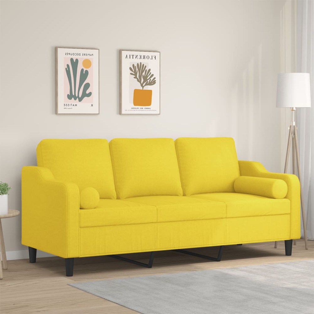vidaXL Canapea cu 3 locuri cu pernuțe, galben deschis, 180 cm, textil