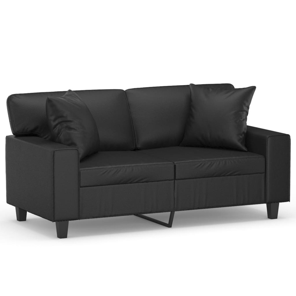 vidaXL Canapea cu 2 locuri cu pernuțe, negru, 120 cm, piele ecologică