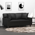 vidaXL Canapea cu 2 locuri cu pernuțe, negru, 120 cm, piele ecologică vidaXL Canapea cu 2 locuri cu pernuțe, negru, 120 cm, piele ecologică