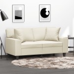 vidaXL Canapea cu 2 locuri cu pernuțe, crem, 120 cm, piele ecologică vidaXL Canapea cu 2 locuri cu pernuțe, crem, 120 cm, piele ecologică
