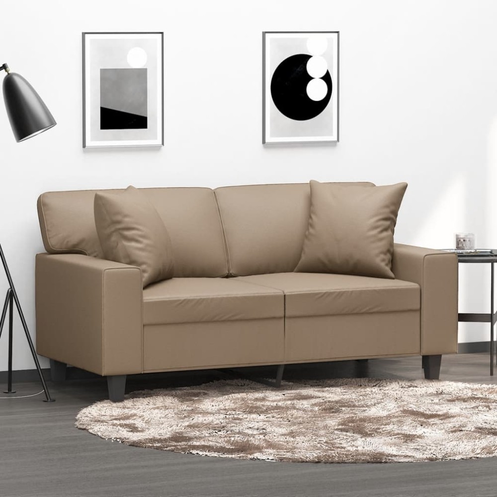 vidaXL Canapea cu 2 locuri cu pernuțe, cappuccino, 120 cm, piele eco.
